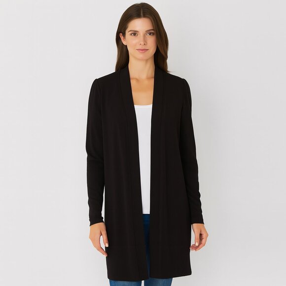 NWT Magaschoni Luxe Black Open-Front Cardigan | Size M - Picture 1 of 11